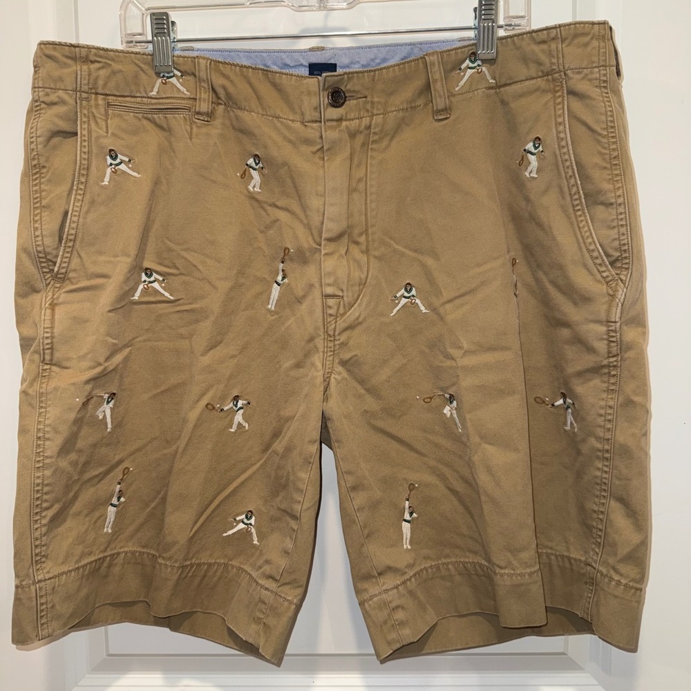 Polo Ralph Lauren Mens Tan Khaki Tennis Player Embroidered Chino Shorts 38